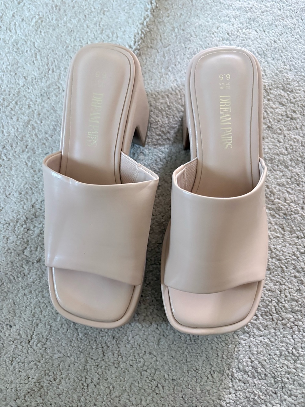 Dream Pairs Blush Nude Block Heel Slide Mules